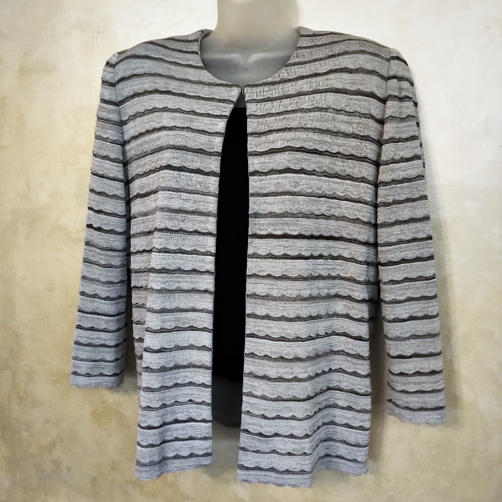 Misook Scallopped Strip Cardigan EUC XL
